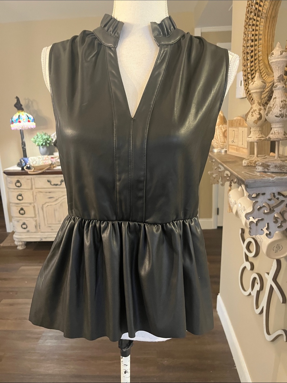 Fate Black Faux Leather Peplum Tunic
